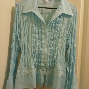 TanJay Light Blue Ruffle Lace Blouse